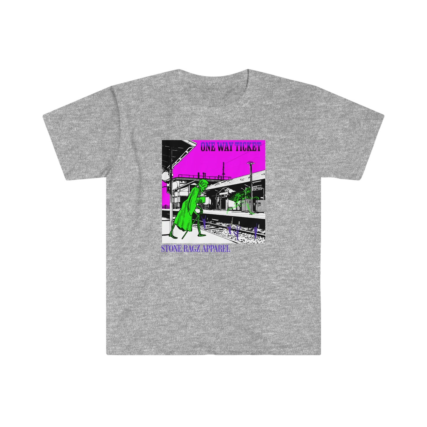 Skeleton Streetwear One Way Ticket Stone Ragz Apparel Unisex Softstyle T-Shirt