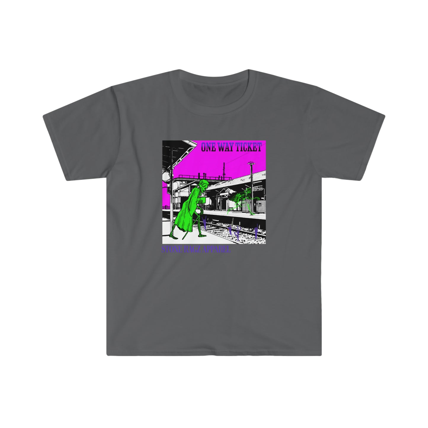 Skeleton Streetwear One Way Ticket Stone Ragz Apparel Unisex Softstyle T-Shirt