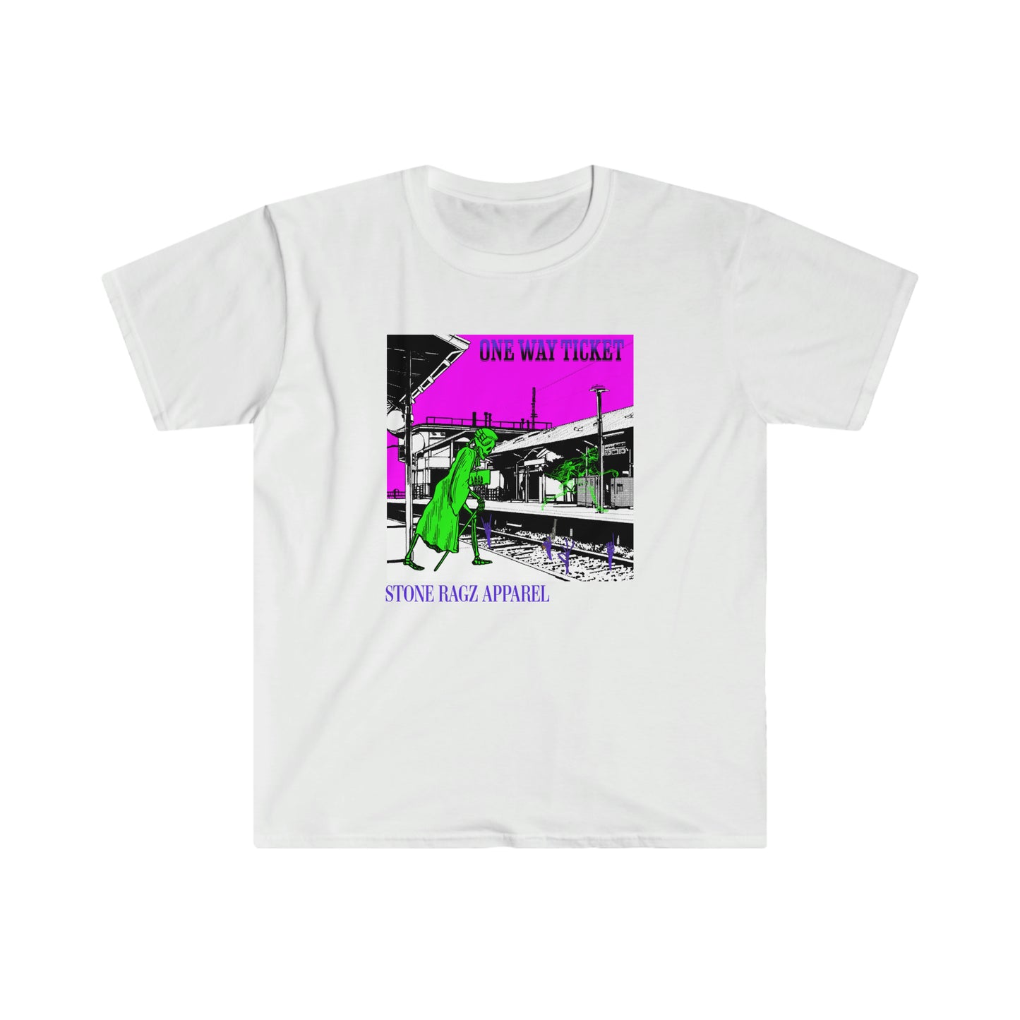 Skeleton Streetwear One Way Ticket Stone Ragz Apparel Unisex Softstyle T-Shirt