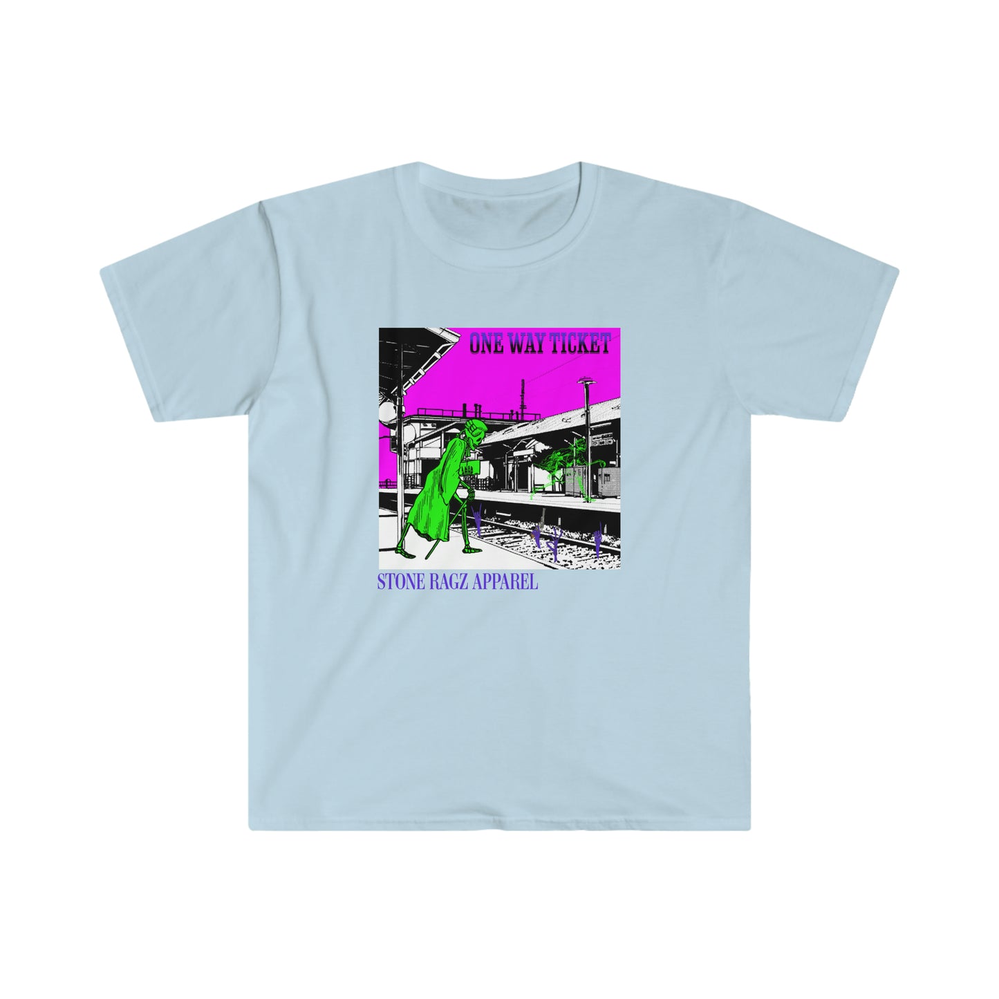 Skeleton Streetwear One Way Ticket Stone Ragz Apparel Unisex Softstyle T-Shirt